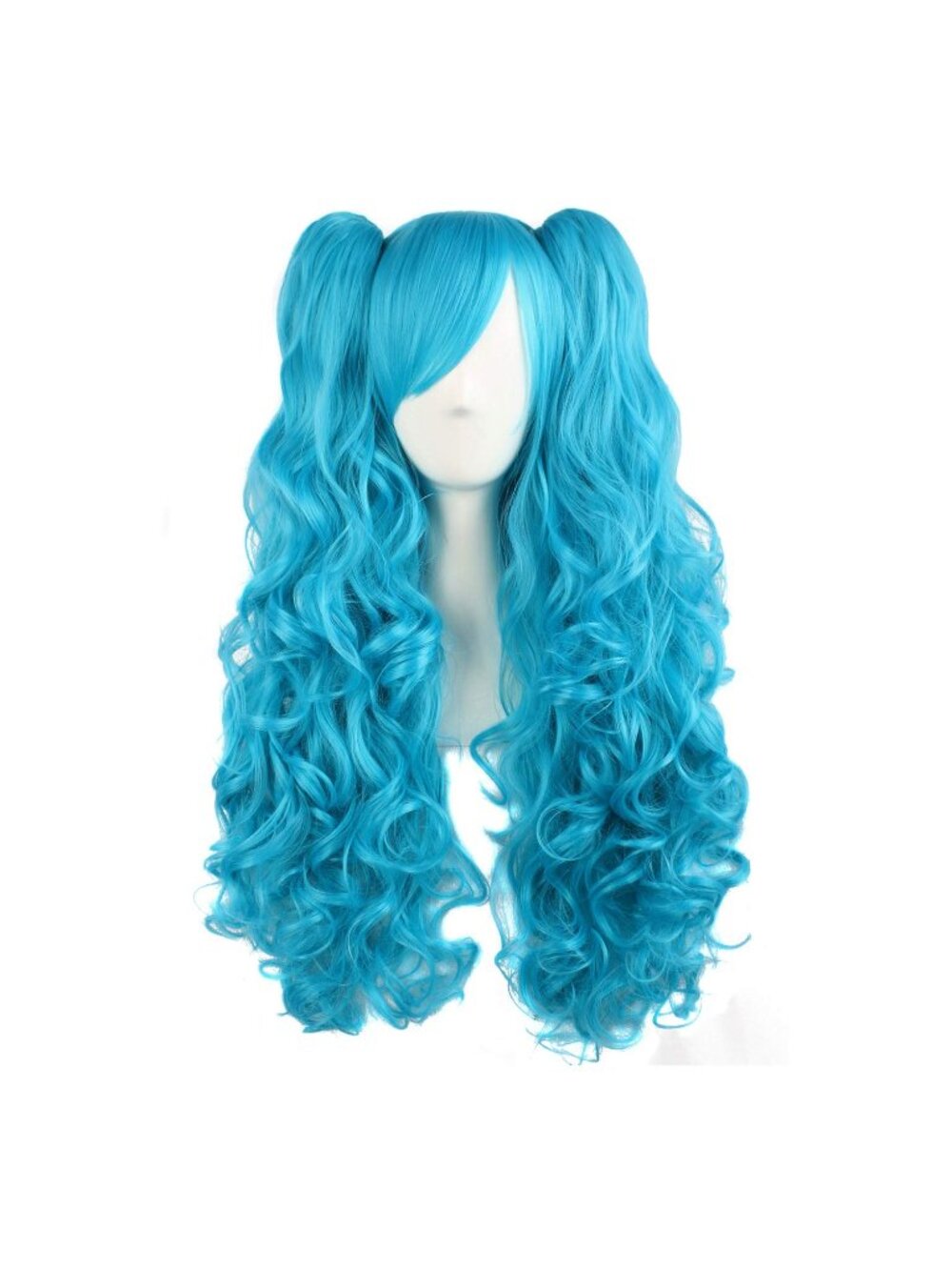 Women's Azure Blue 28 Inch Lolita Long Curly 2 Ponytails Clip On Cosplay Wigs